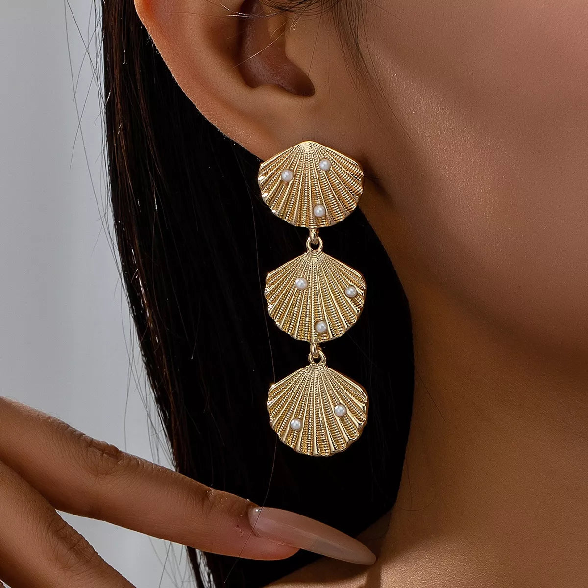 Seashell Dangle Earrings with Pearl Accents