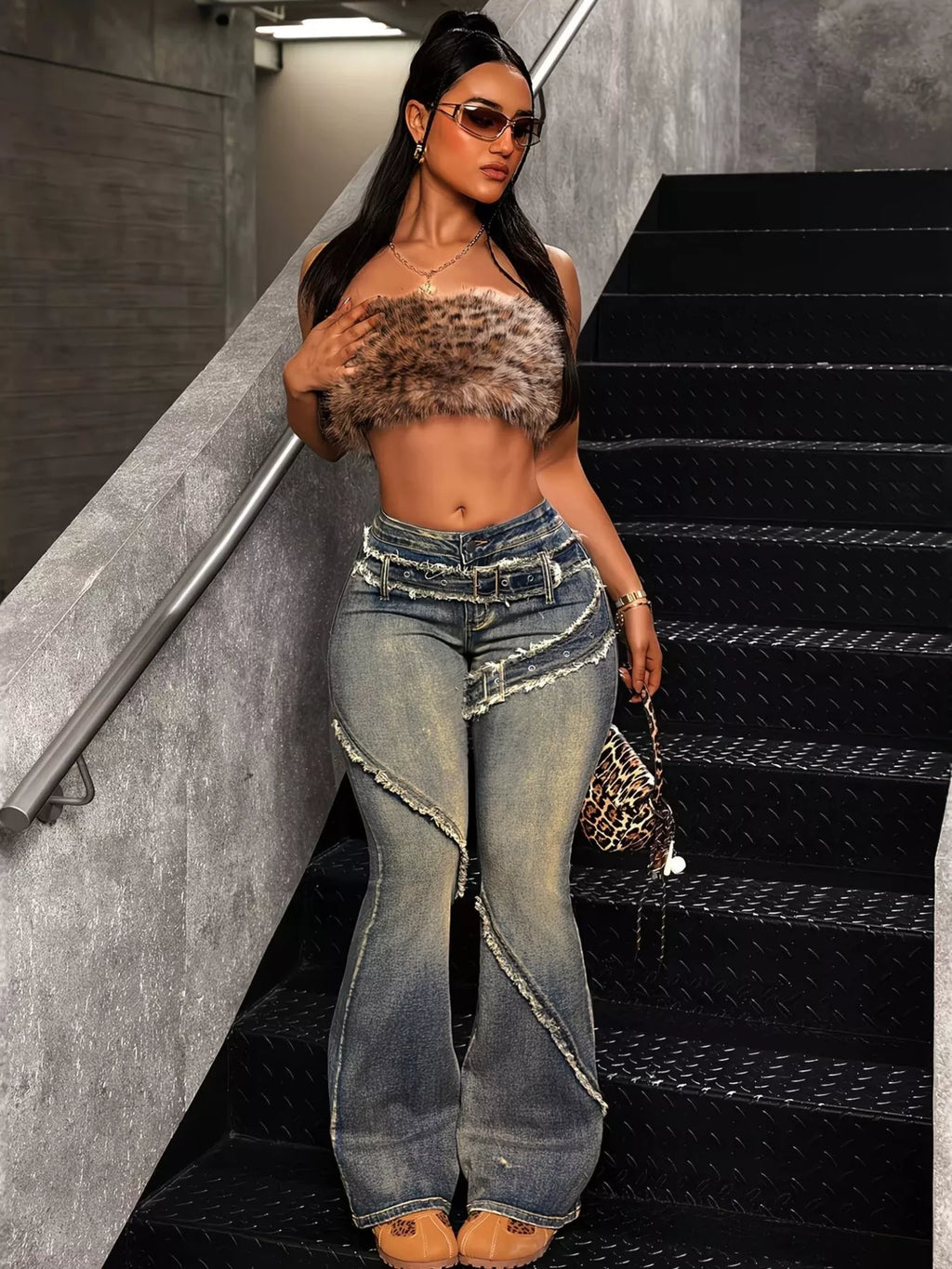 Frayed Hem Flare Jeans