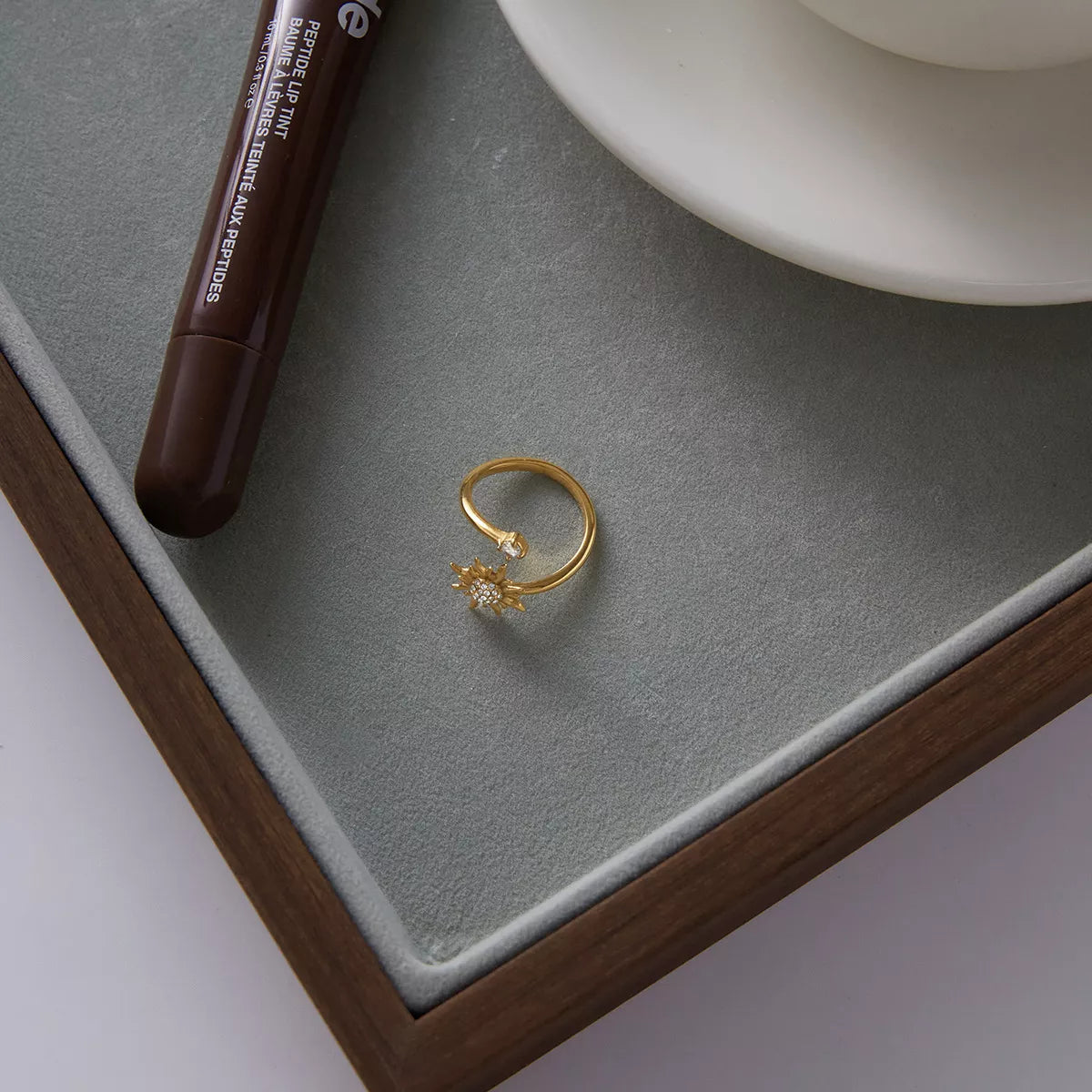 18K Gold-Plated Zircon Sun Bypass Ring