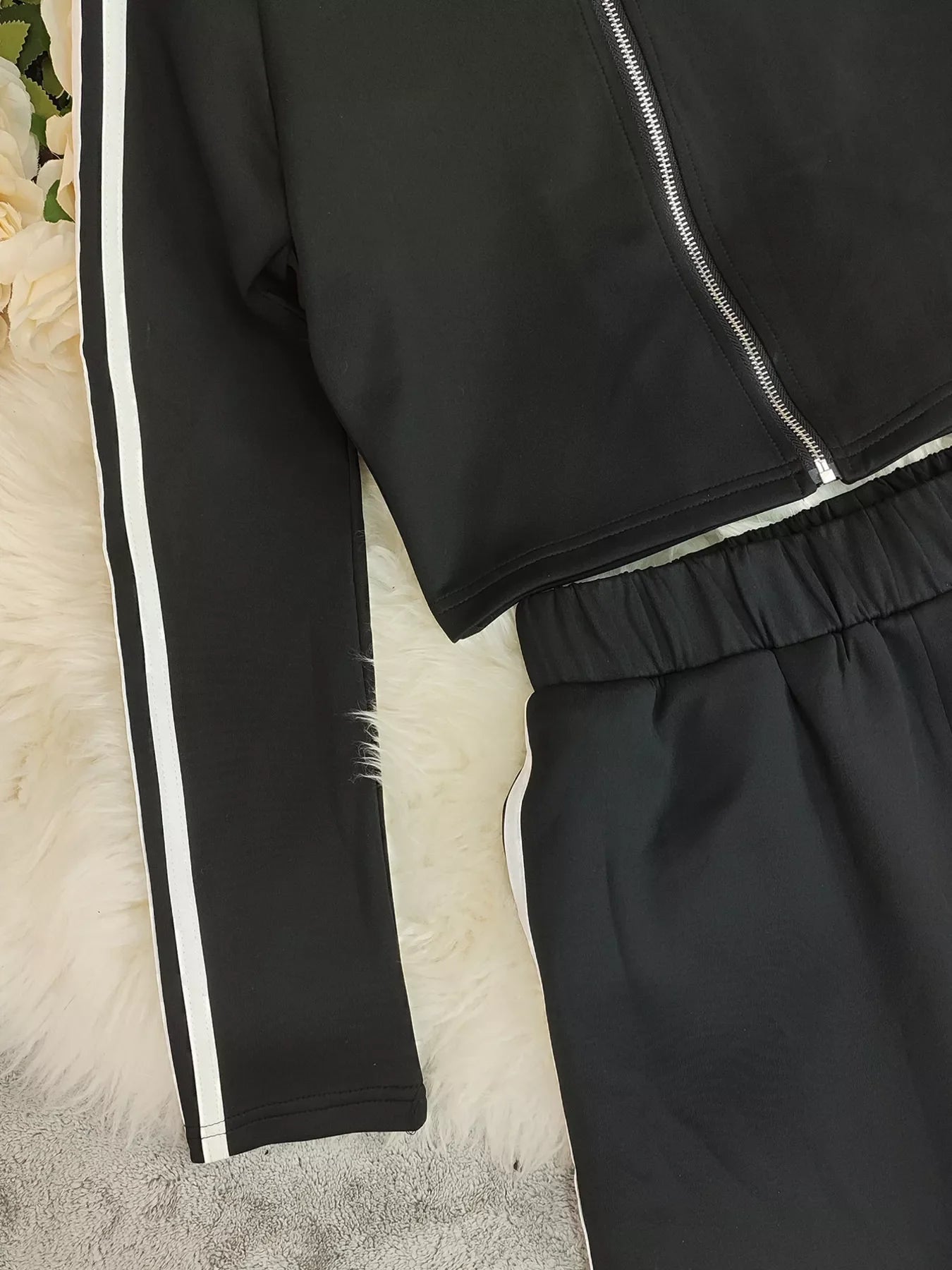 Striped Zip Up Top and Pants Set
