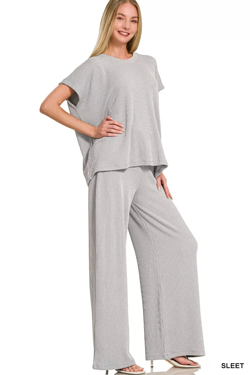 Zenana Raised Rib Relaxed Top & Pants Set