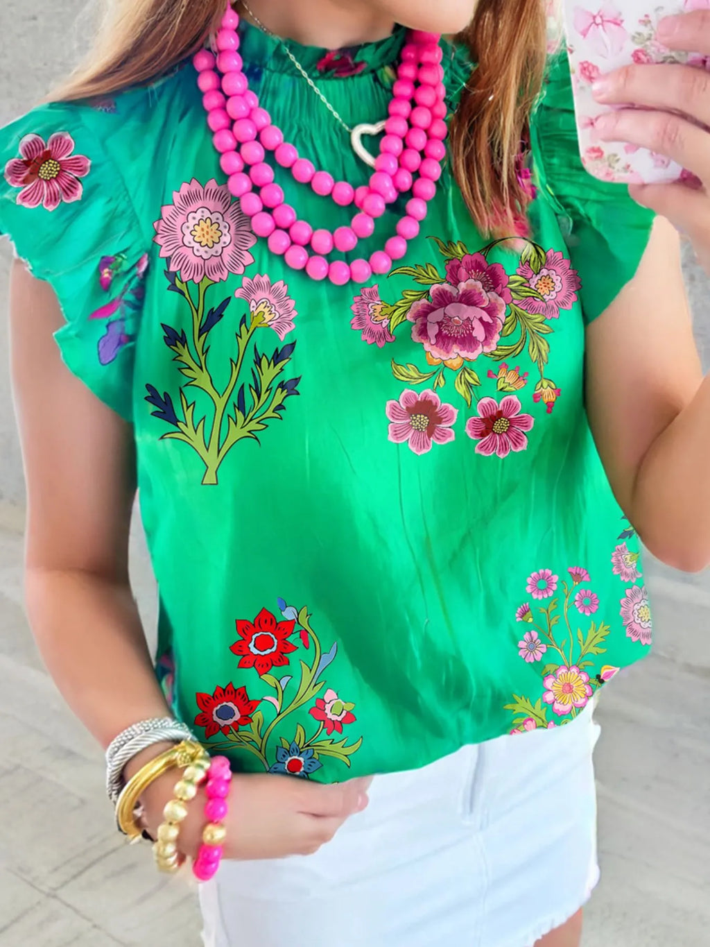 Floral Ruffle Cap Sleeve Blouse
