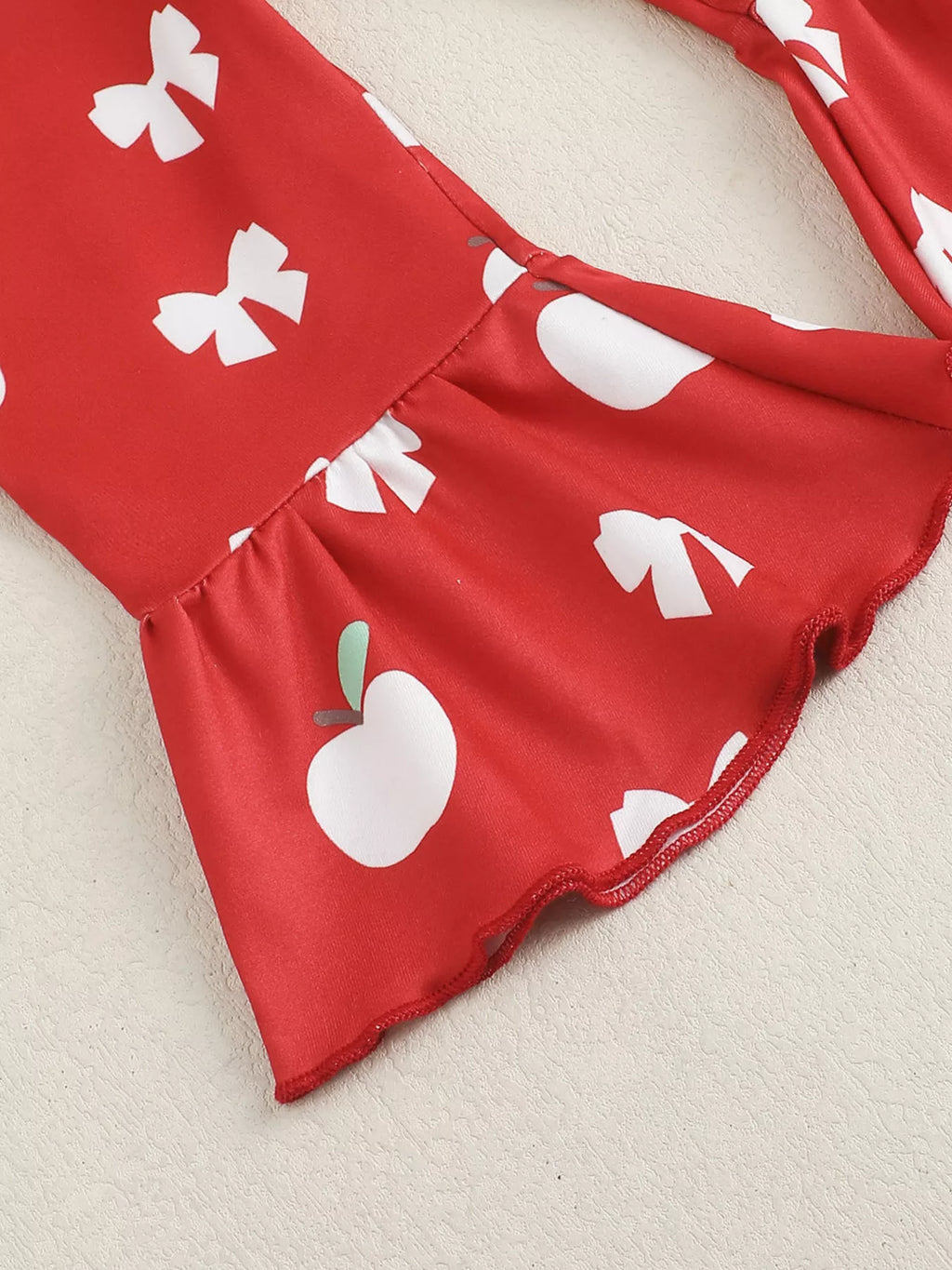 Children's Ribbed Apple Bodysuit & Flare Pants Set with Headband