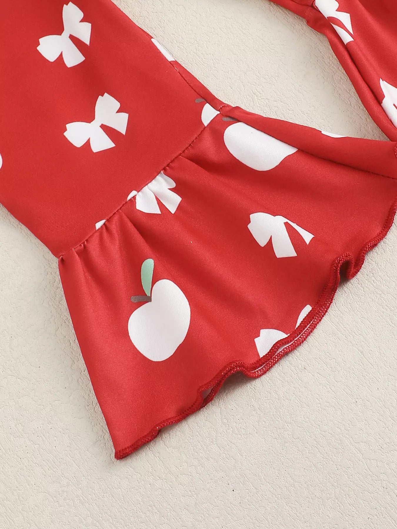 Children's Ribbed Apple Bodysuit & Flare Pants Set with Headband