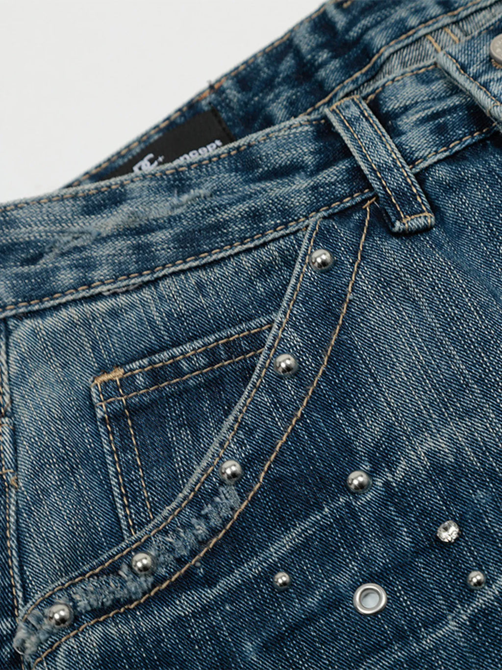 Men's Washed Straight Jeans with Studded Decor