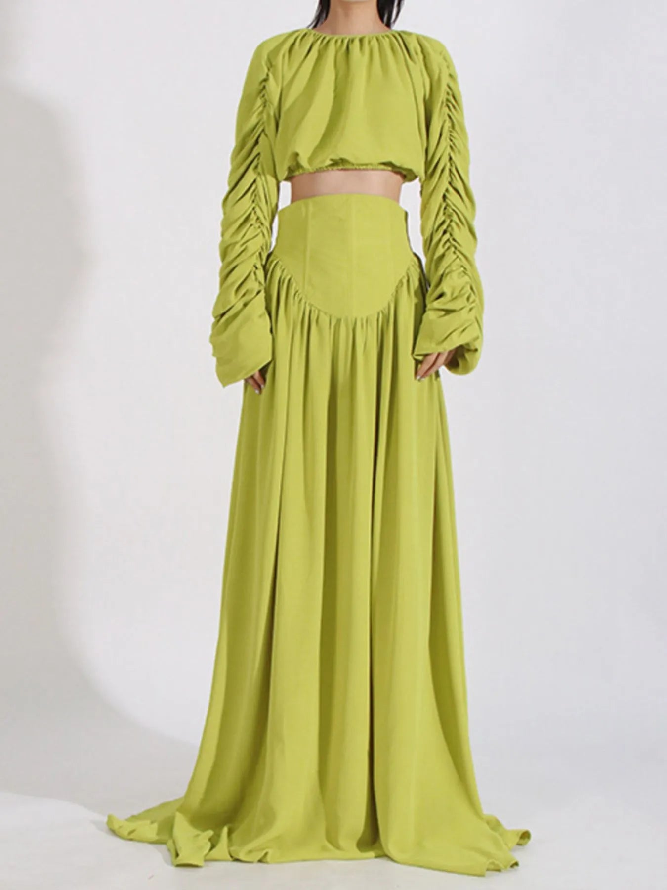 Ruched Long Sleeve Top and High Waist Skirt Set