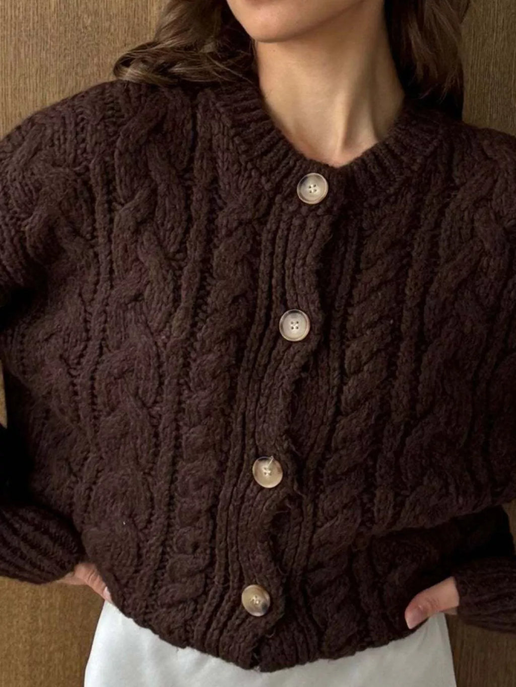 Cable Knit Button-Down Cardigan