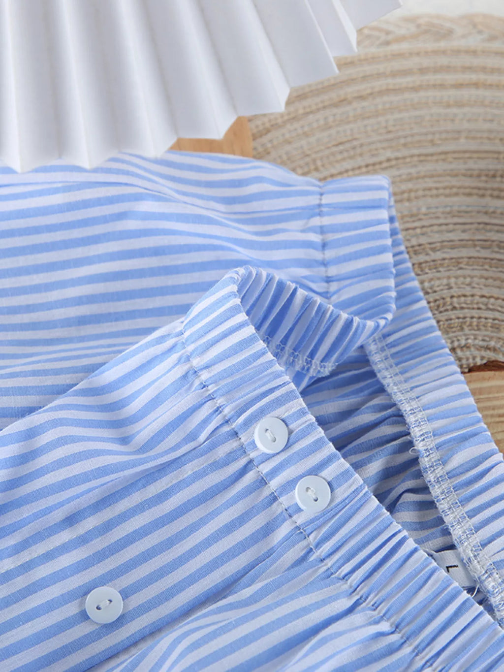 Striped Button Up Shirt and Shorts Lounge Set