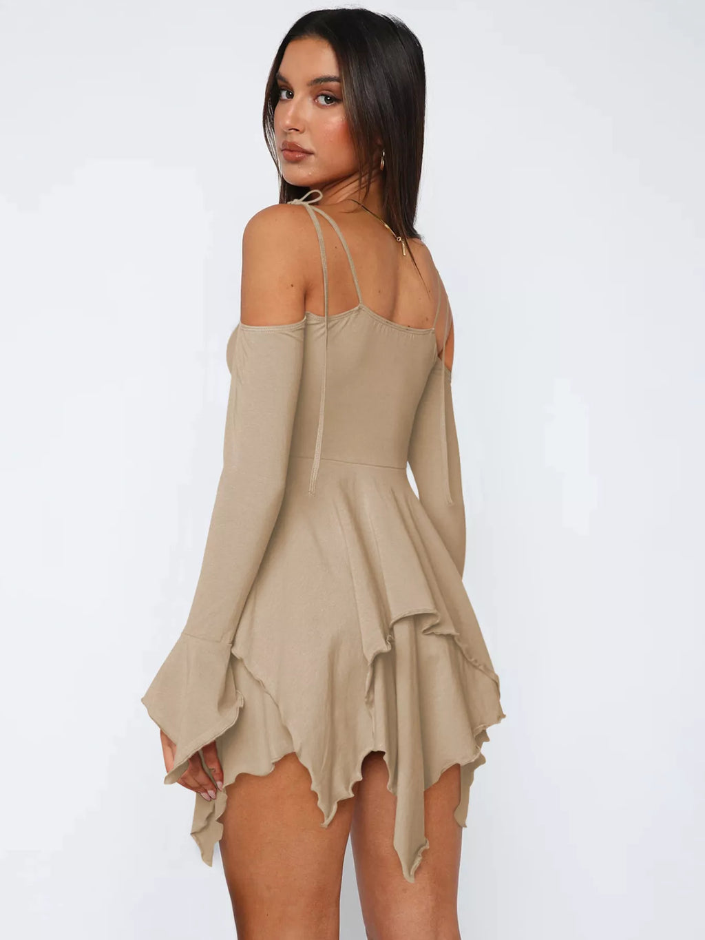 Full Size Ruffle Hem Tie Shoulder Mini Dress Plus Size