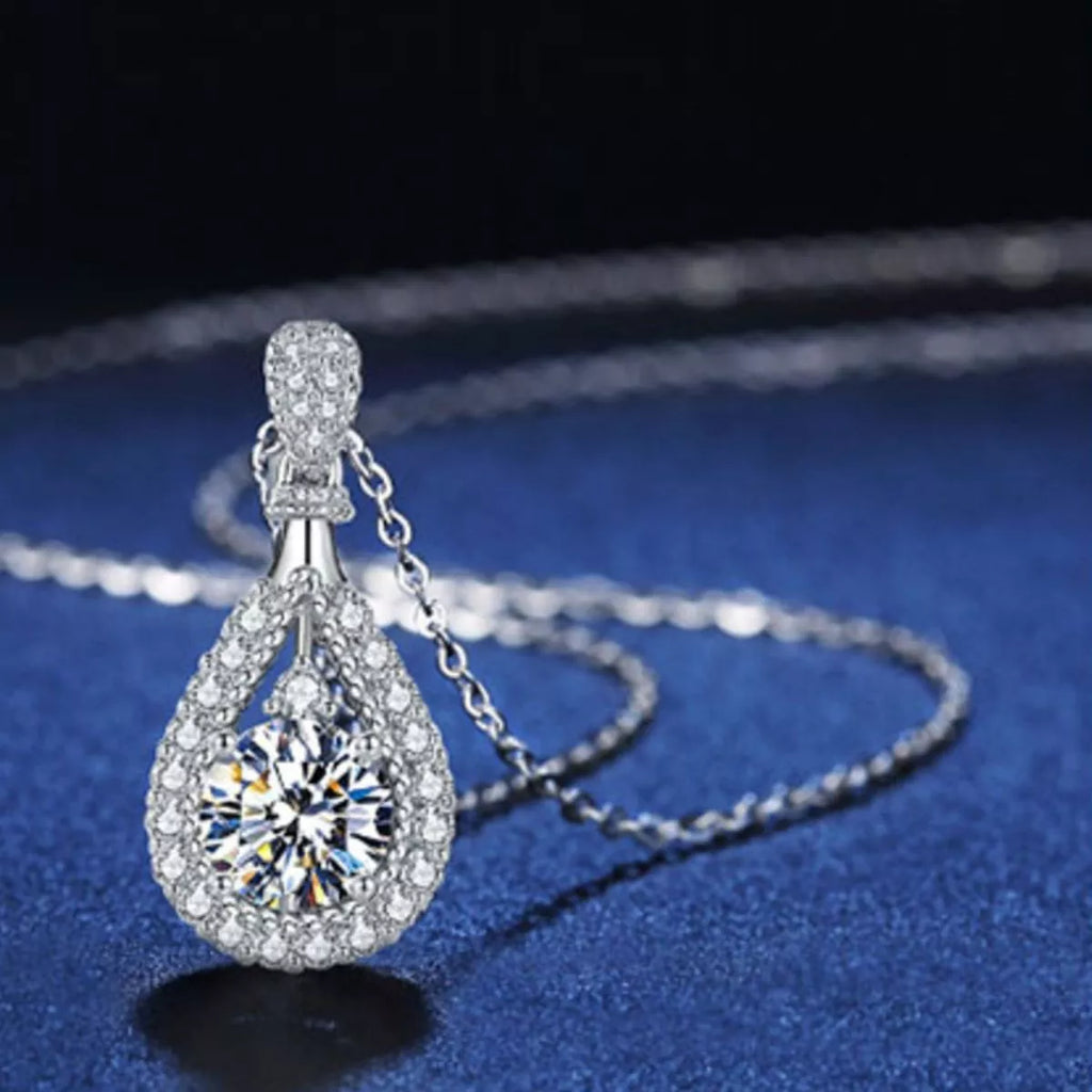 5 Carat 925 Sterling Silver Moissanite Teardrop Necklace