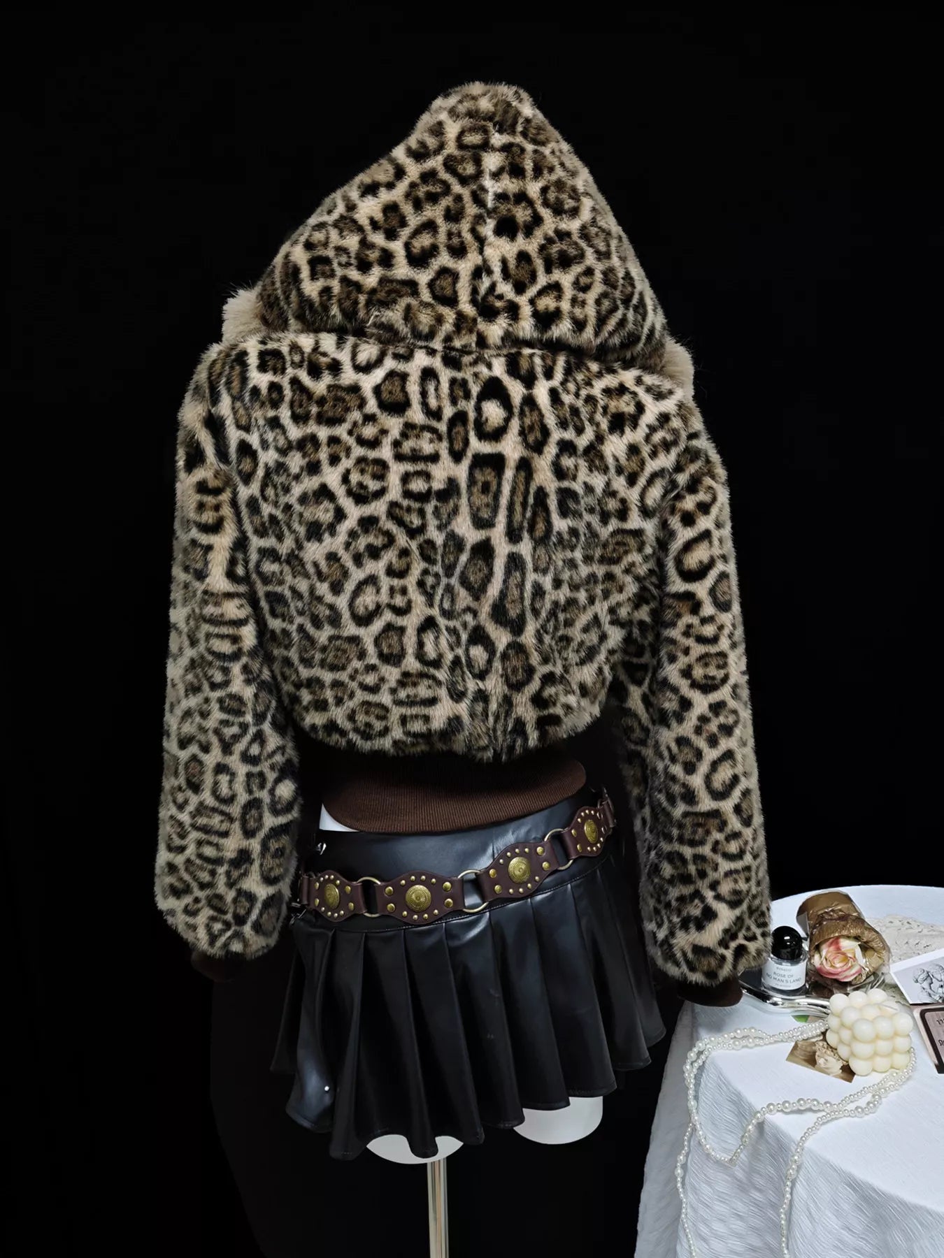 Leopard Faux Fur Hooded Outerwear
