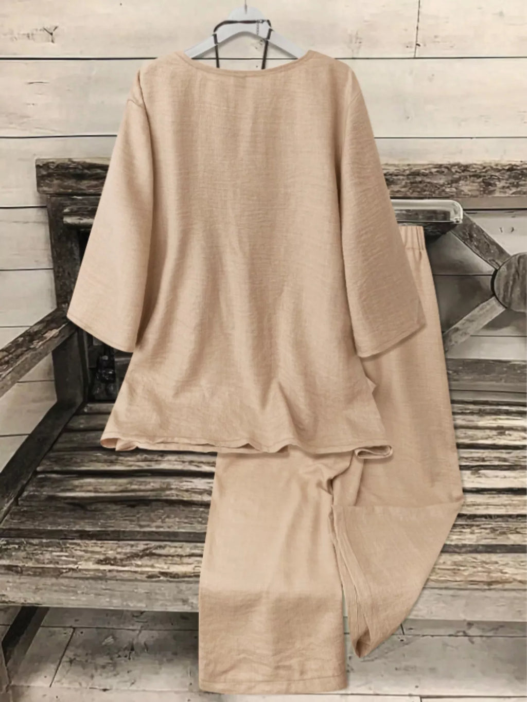 Plus Size V-Neck Long Sleeve Top and Pants Set