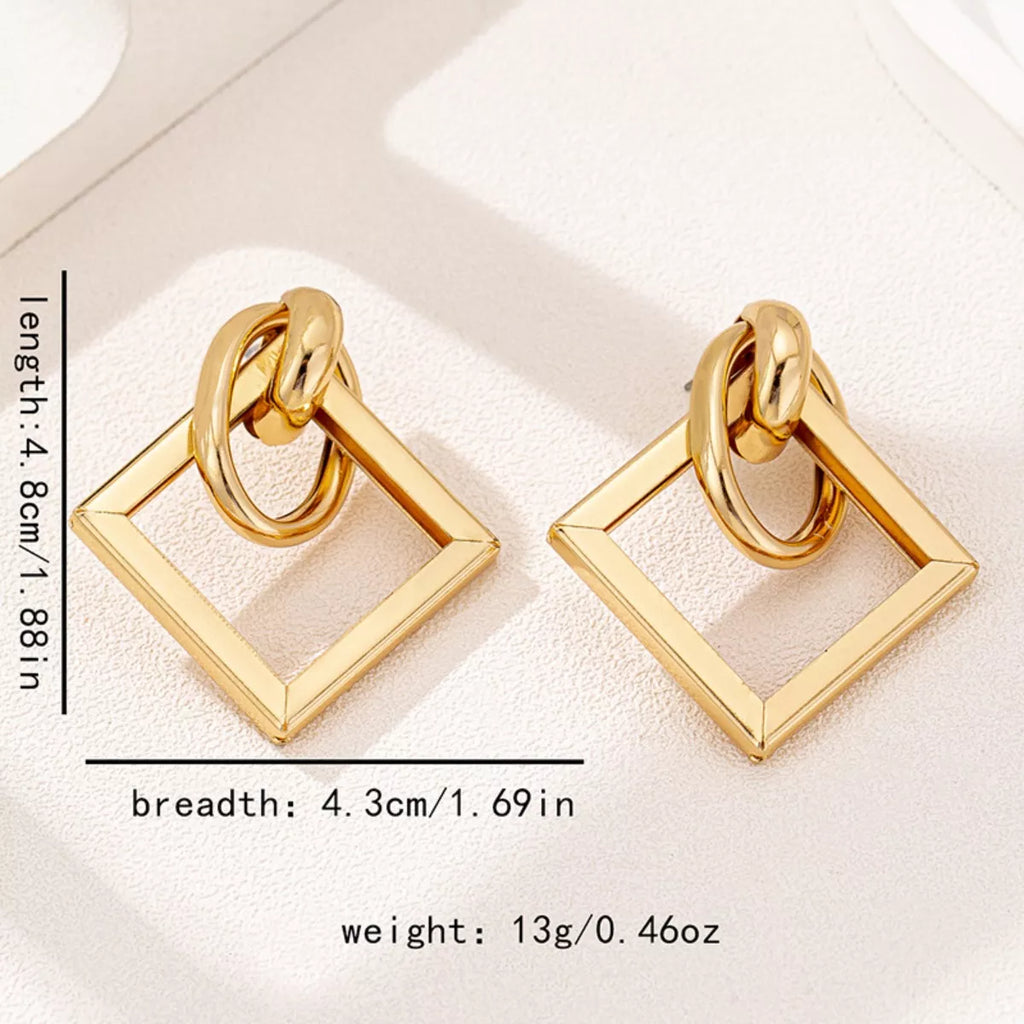 18K Gold-Plated Geometric Square Hoop Earrings