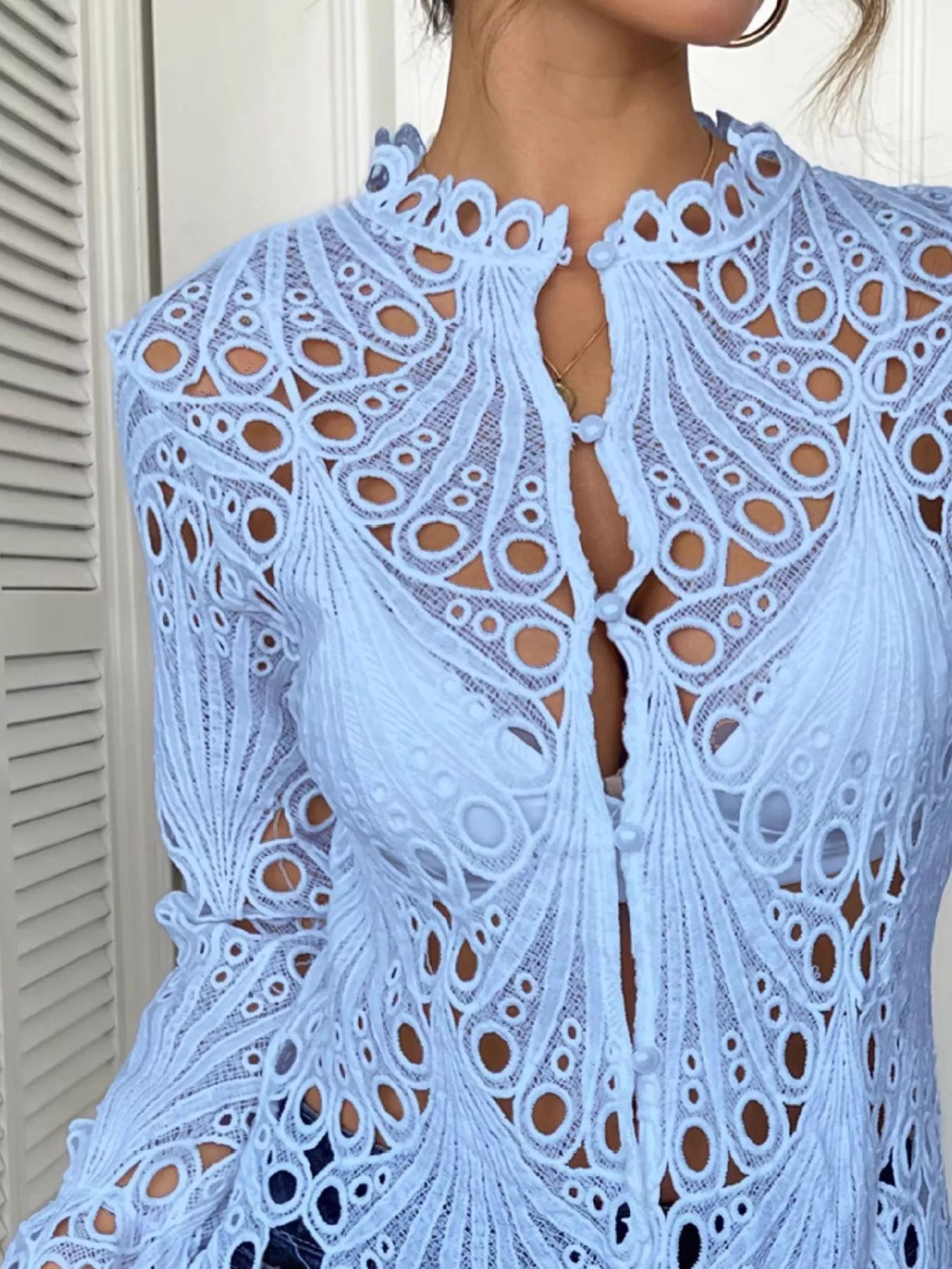 Lace Button Up Long Sleeve Shirt