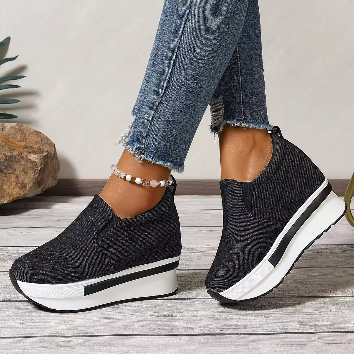 Round Toe Platform Slip-Ons