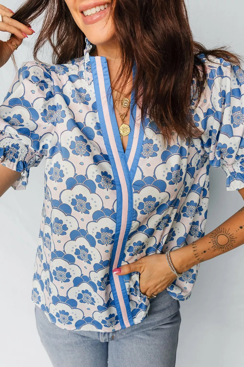 Floral Print Puff Sleeve Blouse