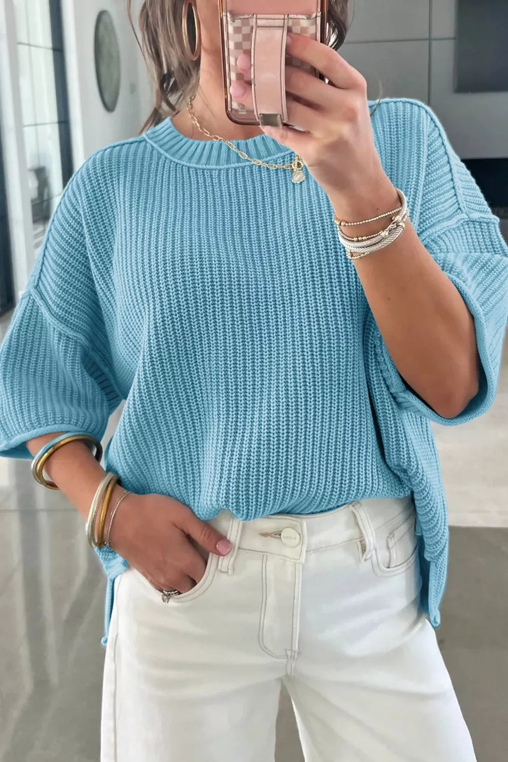 Casual Knit Half Sleeve Sweater