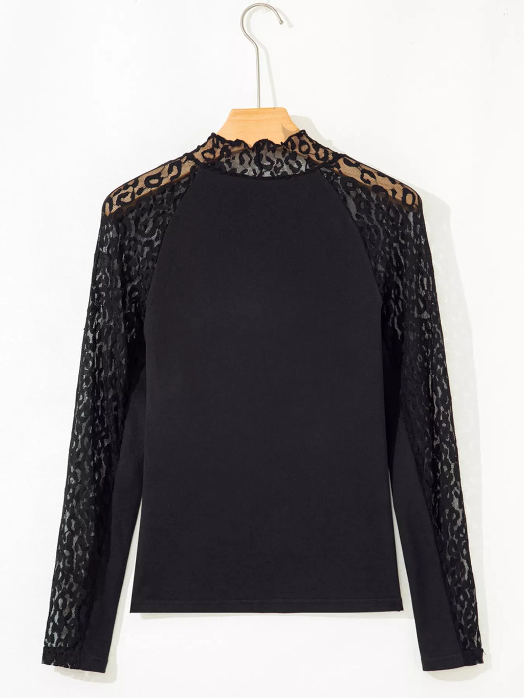 Leopard Mesh Patchwork Knit Long Sleeve Top