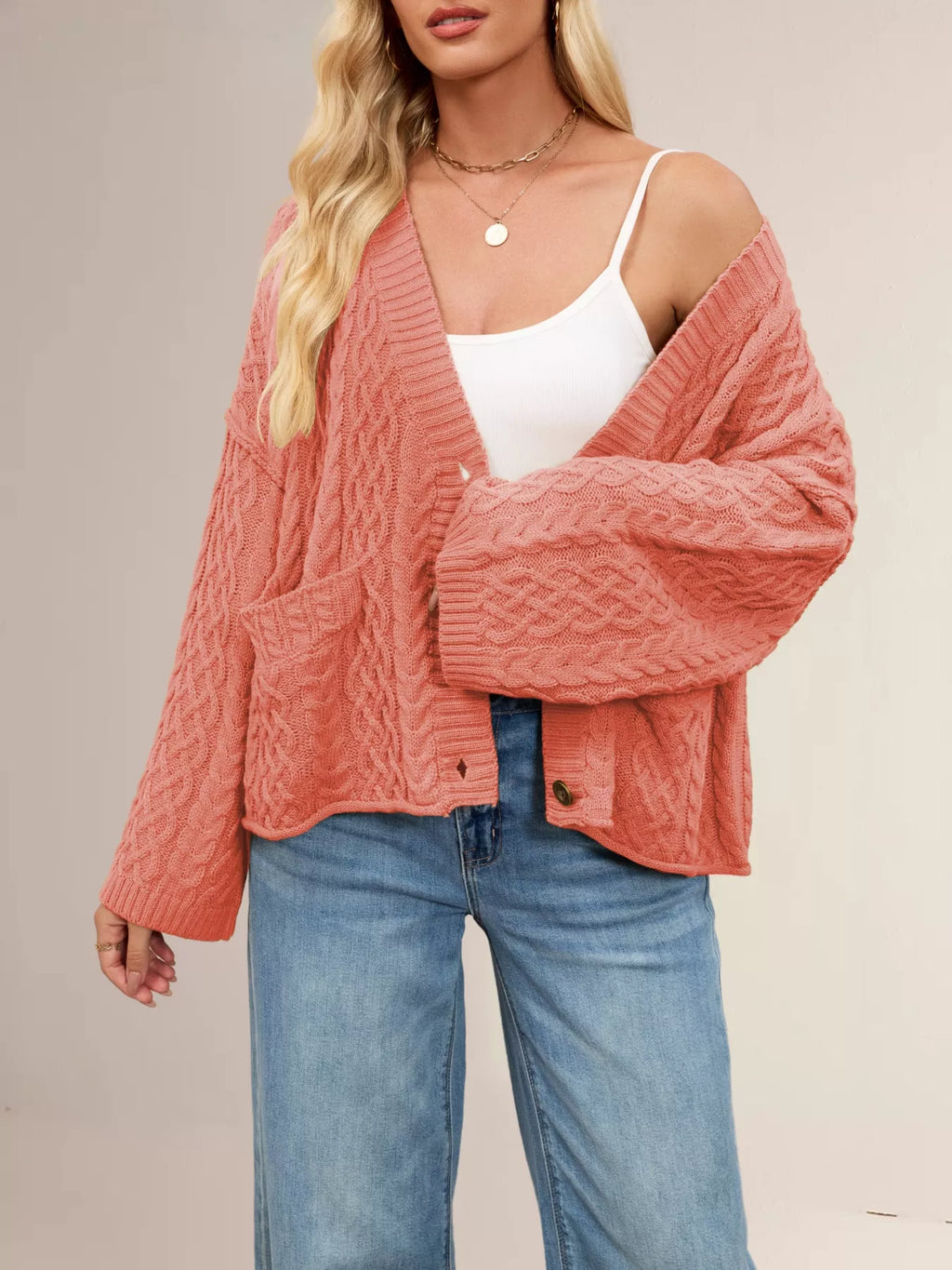 Cable Knit Button-Down Cardigan