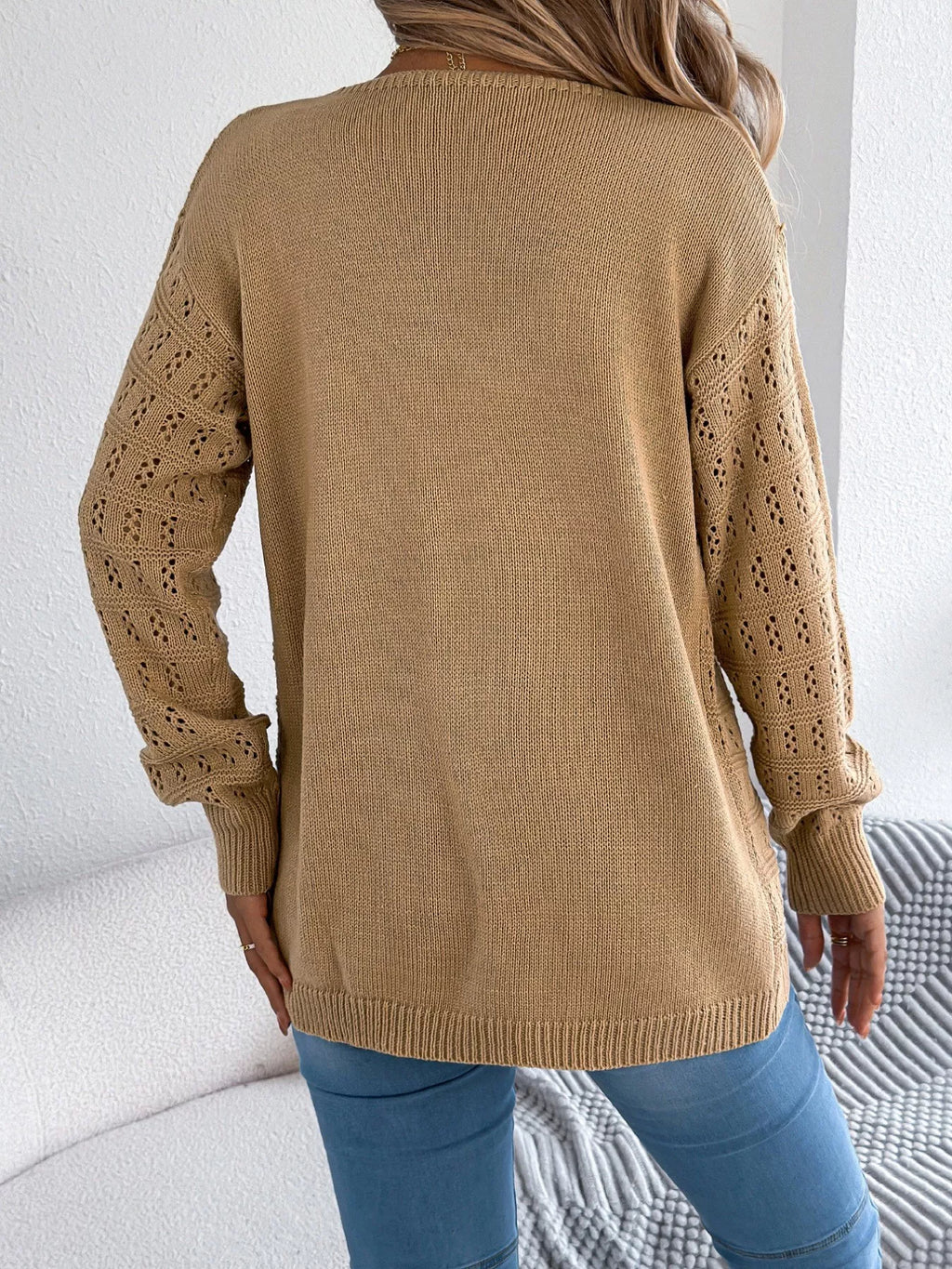 Open-Front Crochet Knit Cardigan