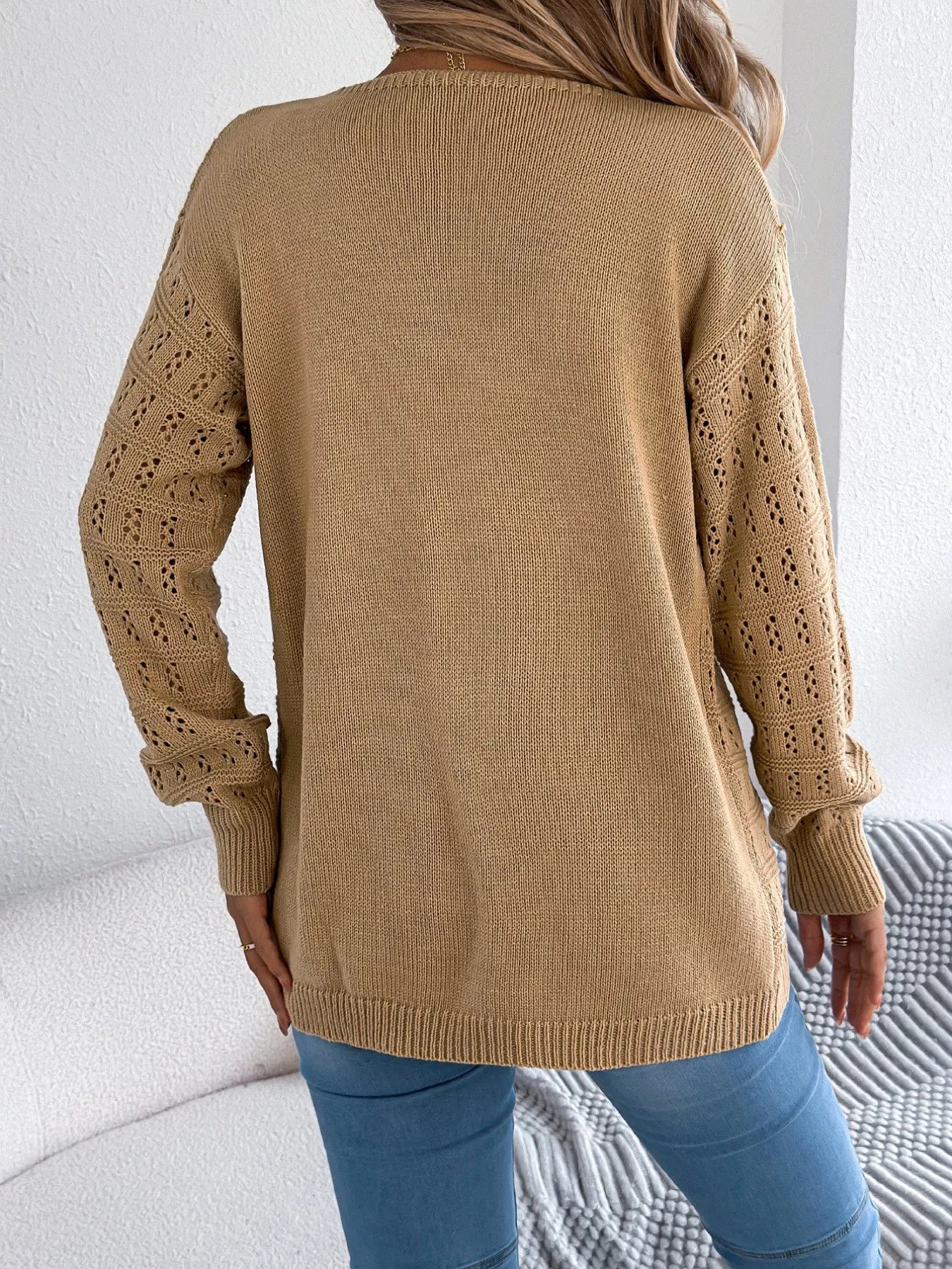 Open-Front Crochet Knit Cardigan