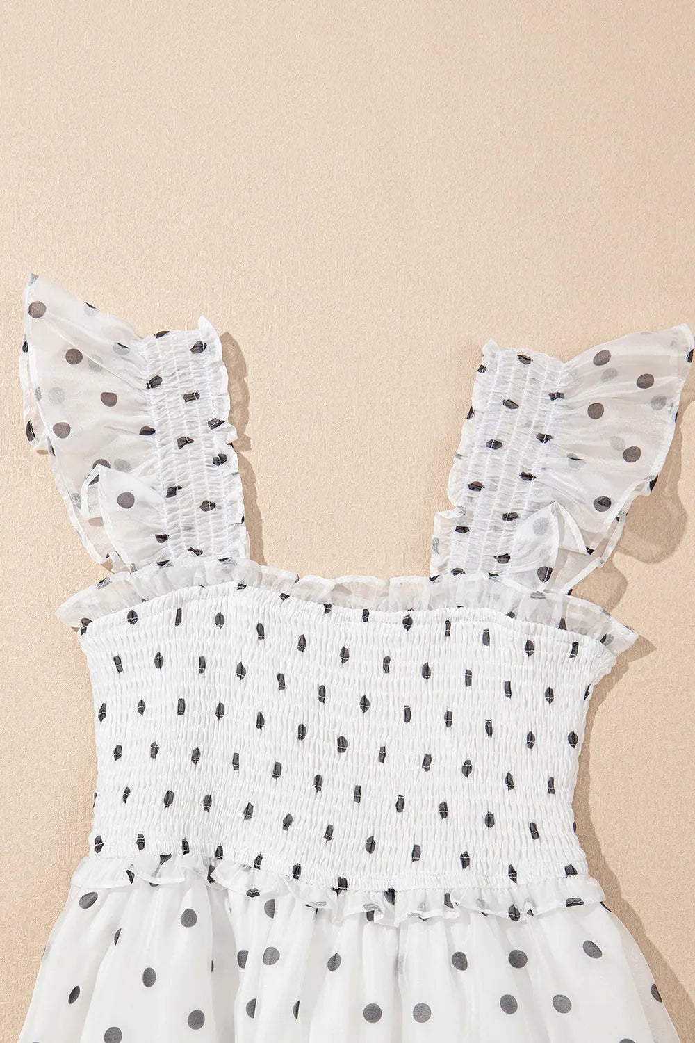 Polka Dot Ruffle Sleeve Smocked Midi Dress