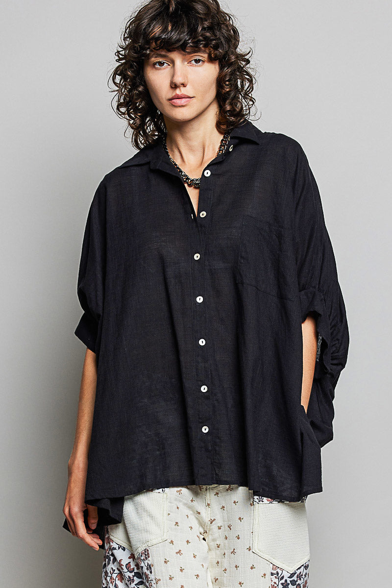 POL Button Down Half Dolman Sleeve Shirt