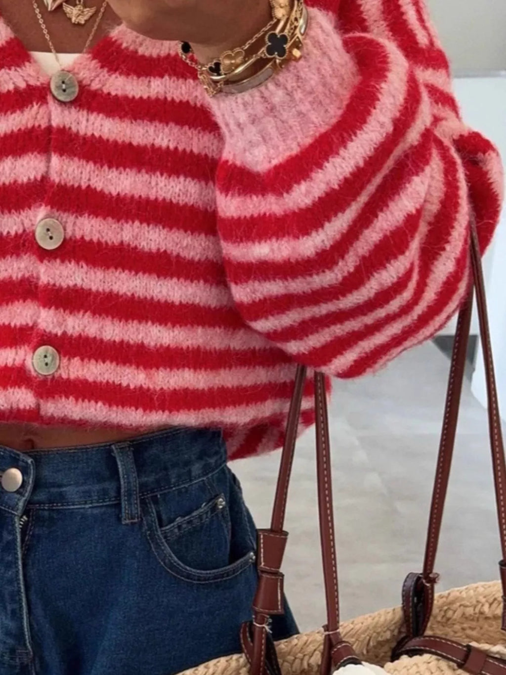 Striped Knit Button-Down Cardigan