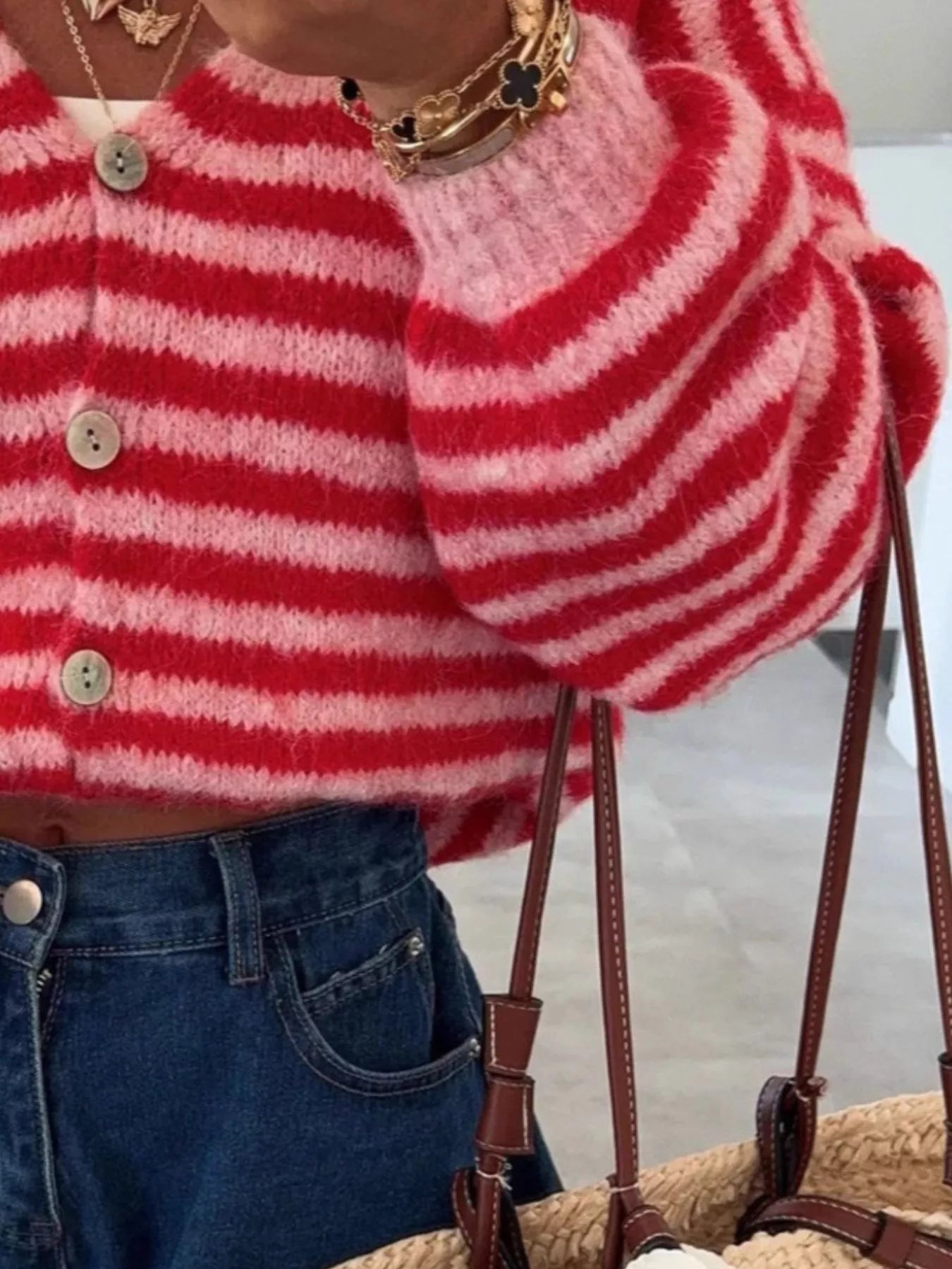 Striped Knit Button-Down Cardigan