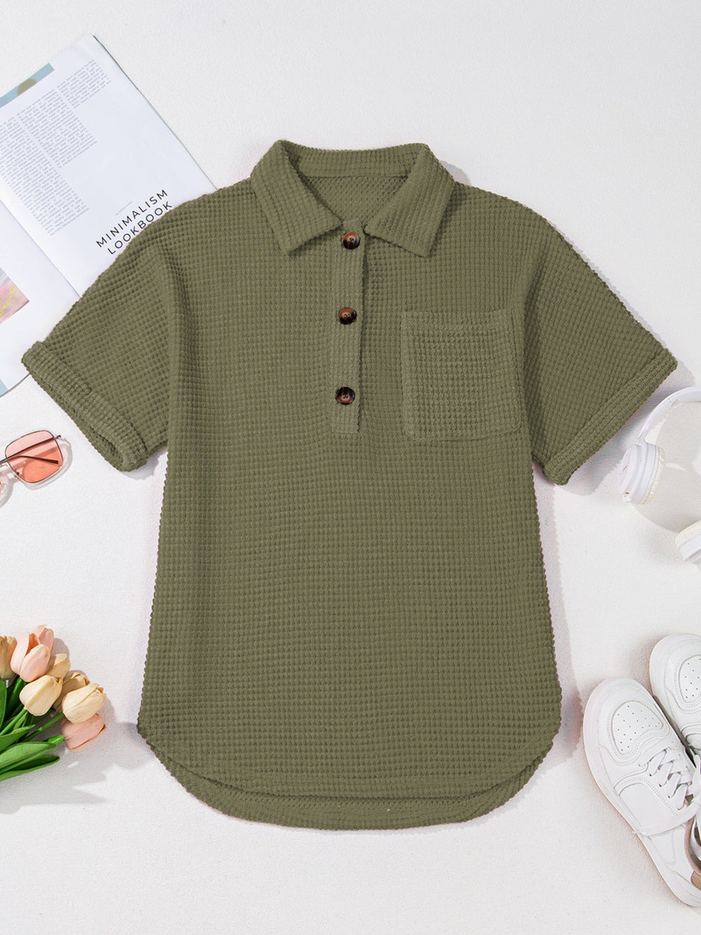 Textured Knit Button Detail Top