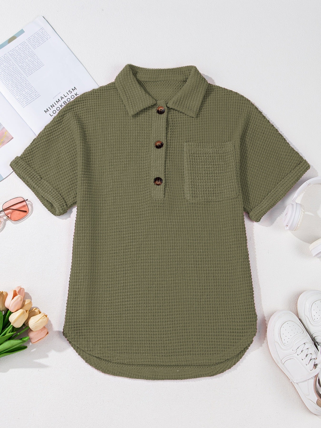 Textured Knit Button Detail Top