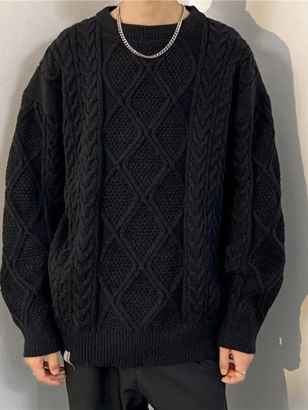 Men's Plus Size  Cable Knit Round Neck Sweater