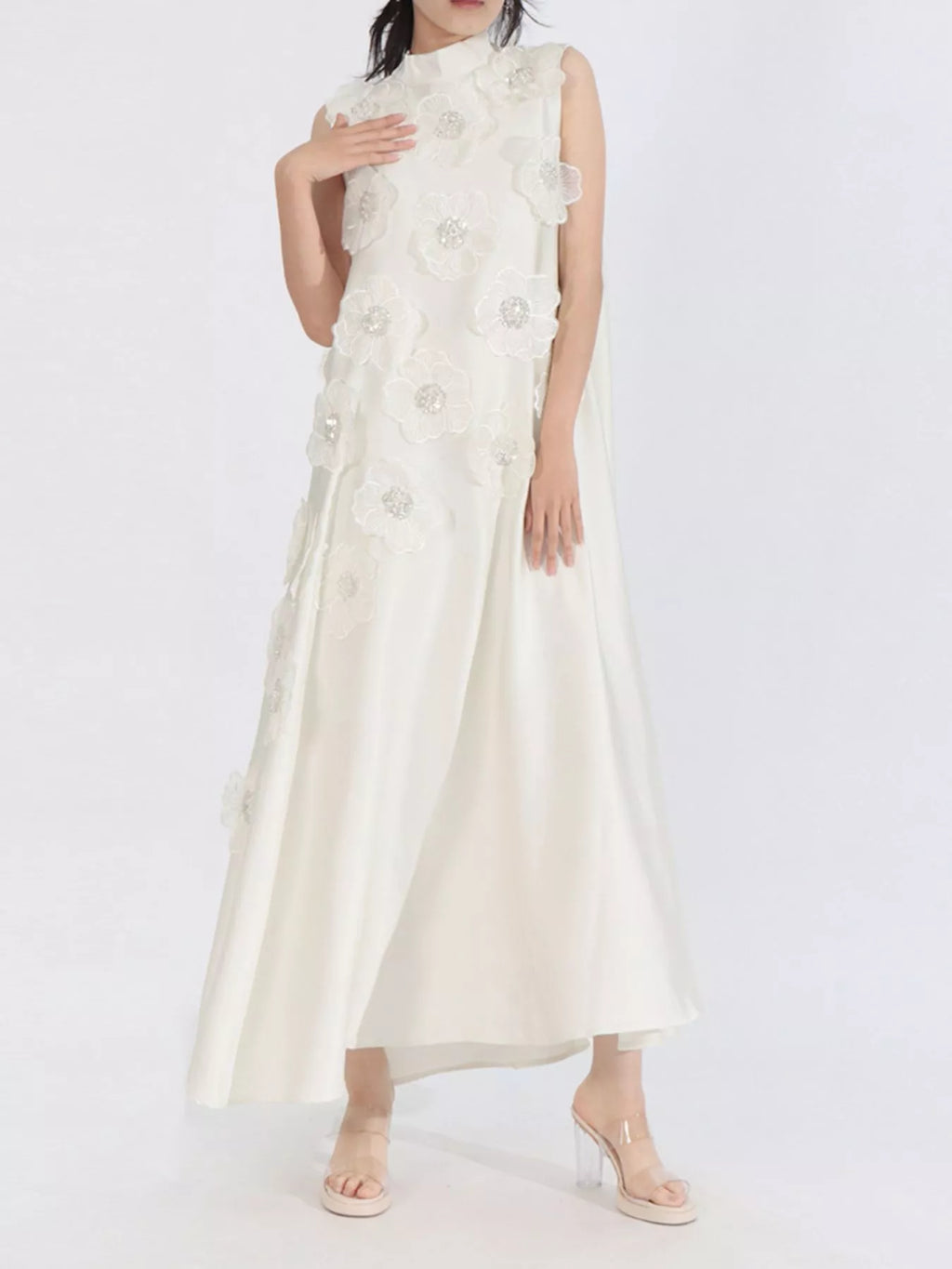 Floral Embellished Sleeveless Maxi Dress