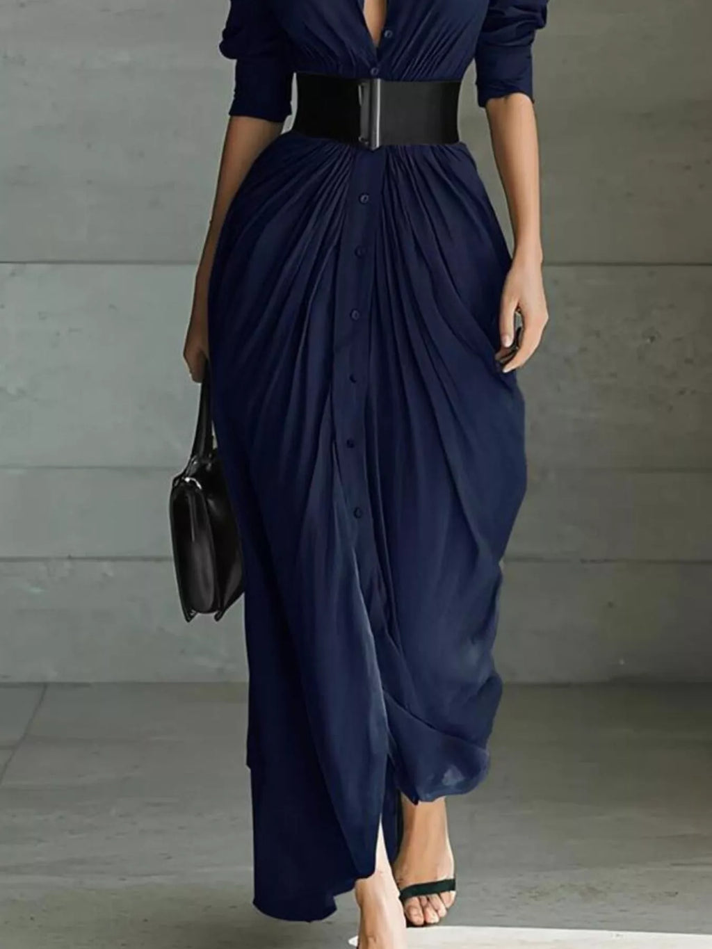 Full Size Button Front Ruched Shirt Maxi Dress Plus Size