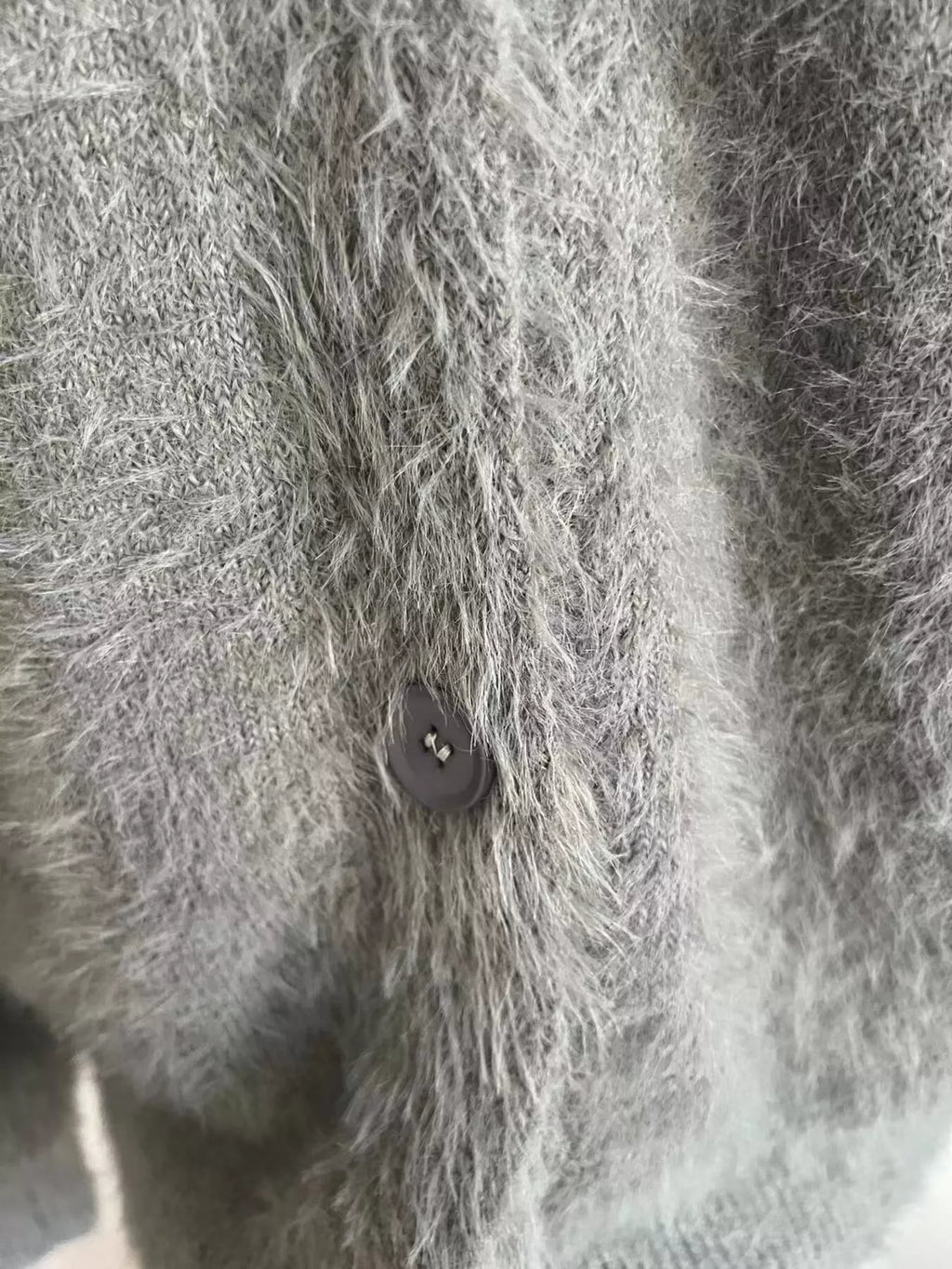 V Neck Button Down Fuzzy Knit Mohair Cardigan