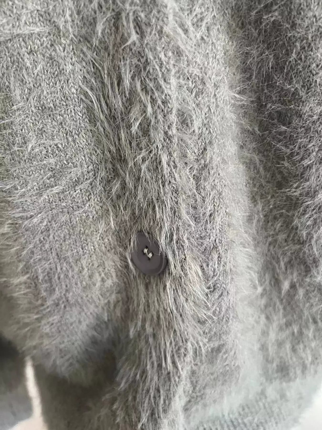 V Neck Button Down Fuzzy Knit Mohair Cardigan