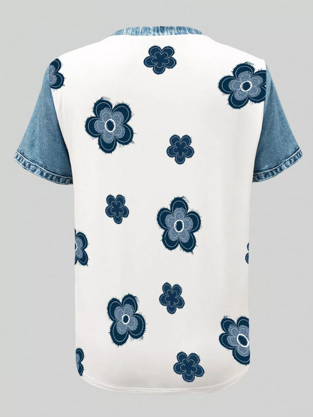 Denim Patchwork Short Sleeve Blouse