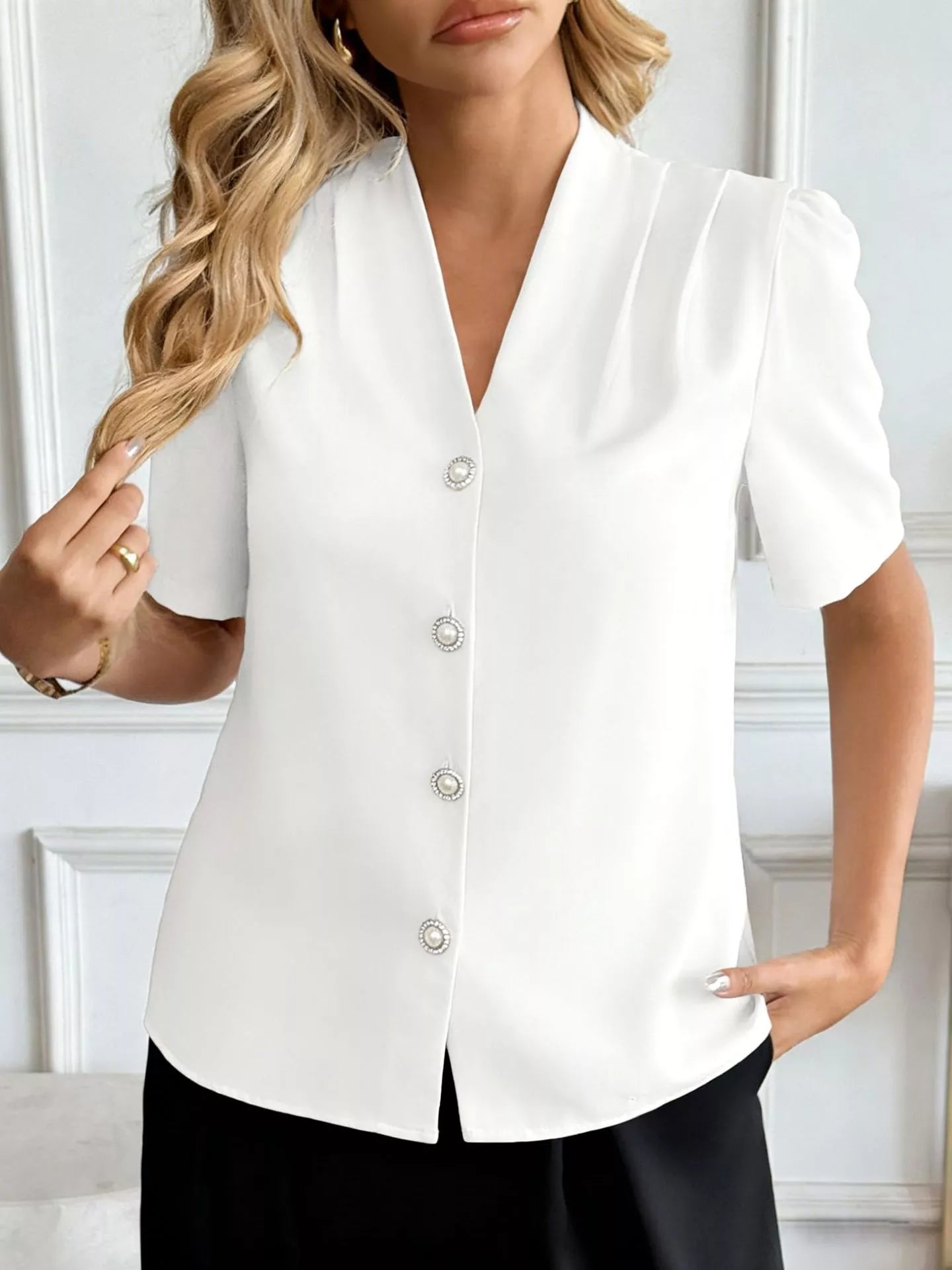 V-Neck Button-Down Shirt