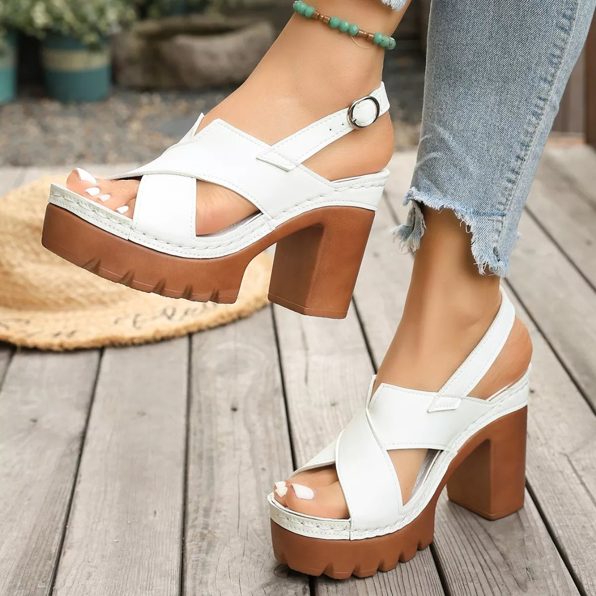 Open Toe Block Heels Sandals