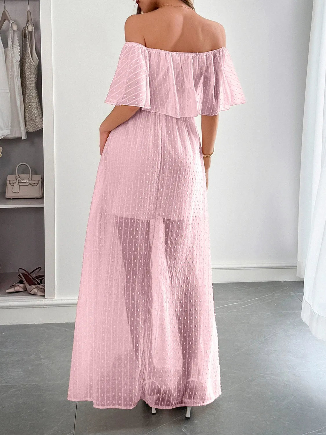 Swiss Dot Off Shoulder Maxi Dress