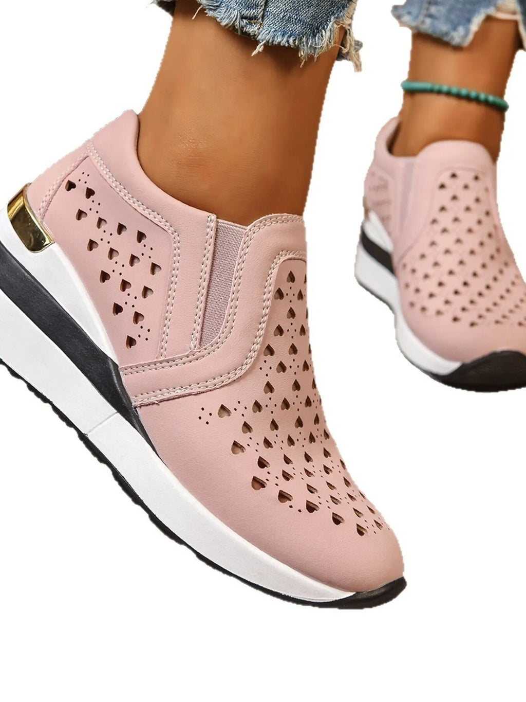 Breathable Cutout Wedge Sneakers