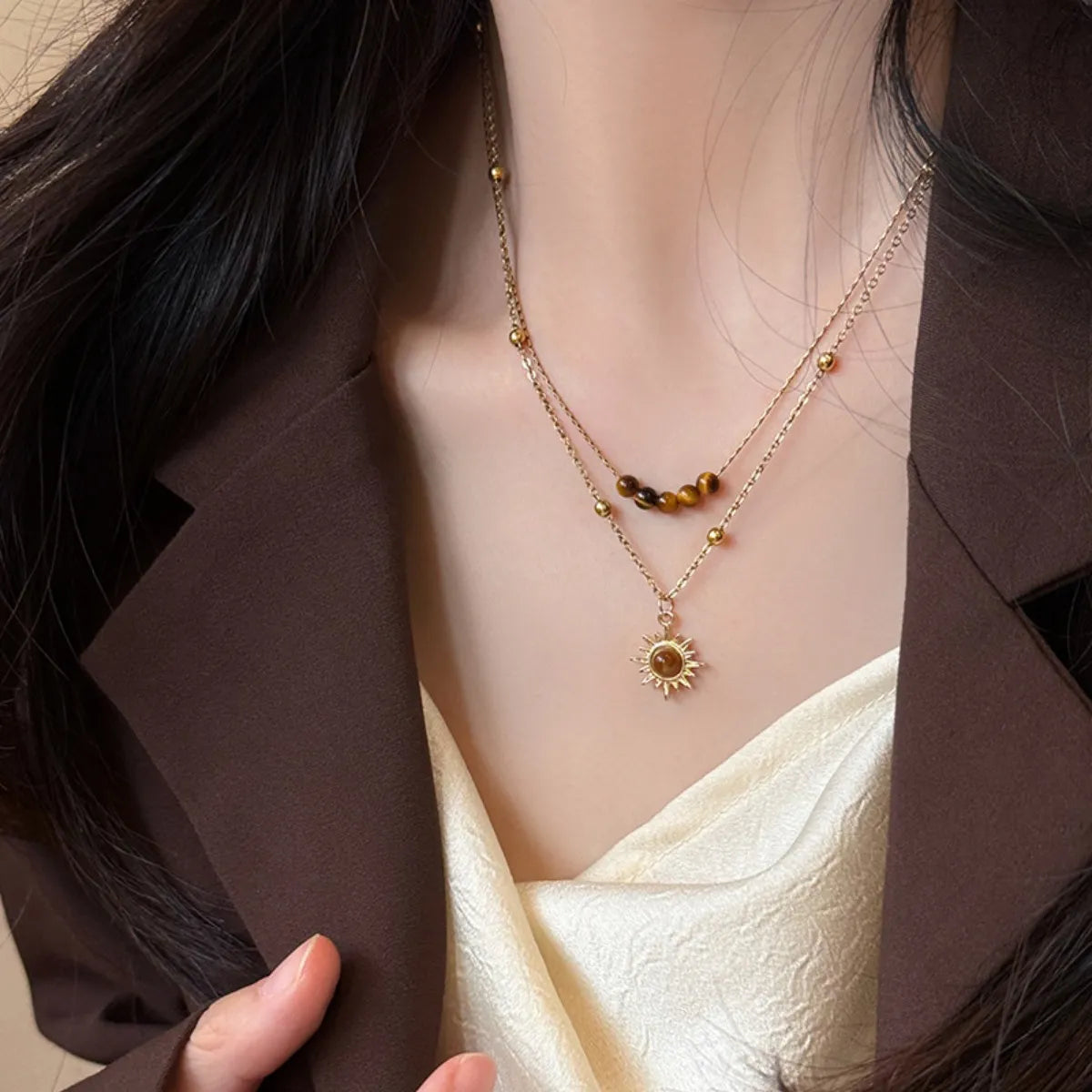 Tiger's Eye Copper Double Layered Necklace