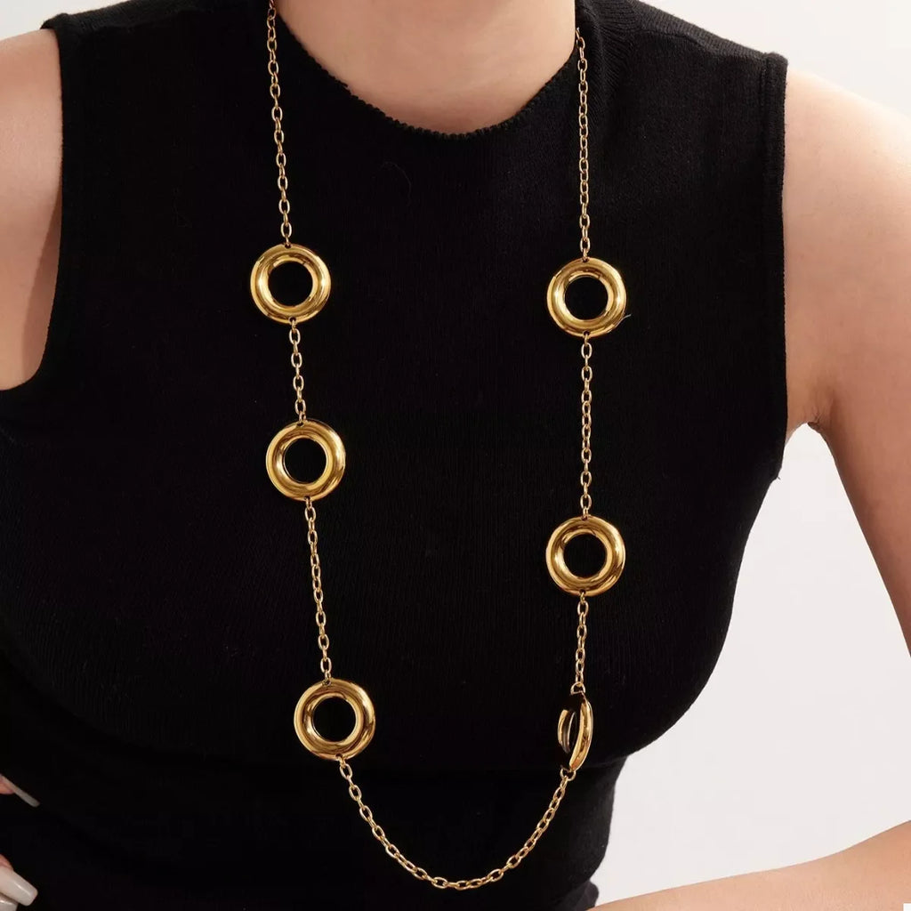 18K Gold-Plated Circle Chain Statement Necklace