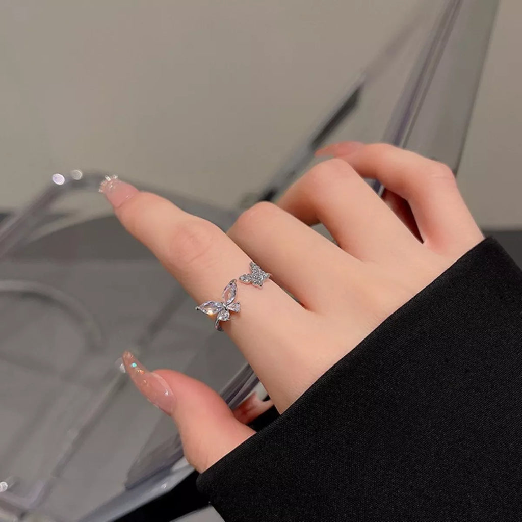 925 Sterling Silver Zircon Butterfly Open Ring