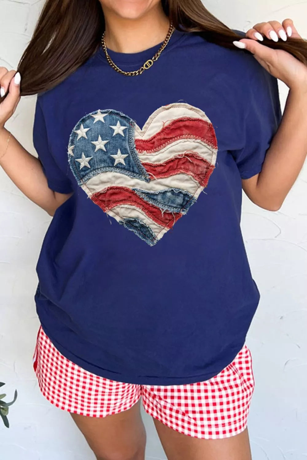 Patriotic Denim Heart Graphic T-Shirt