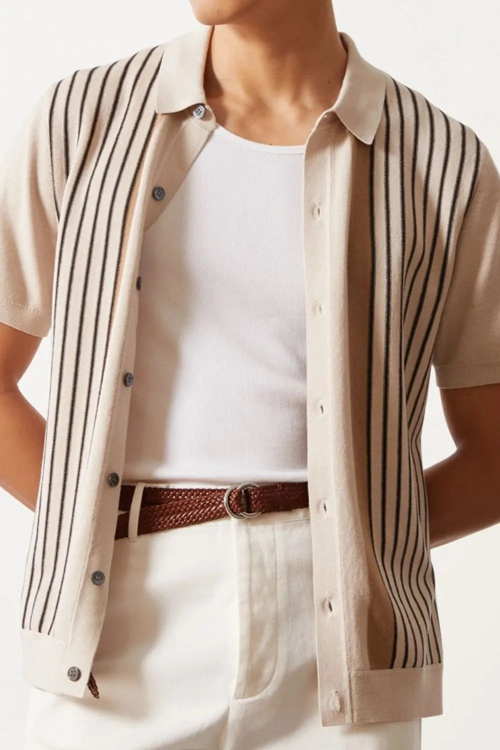Men's Plus Size Striped Button Up Short Sleeve Shirt