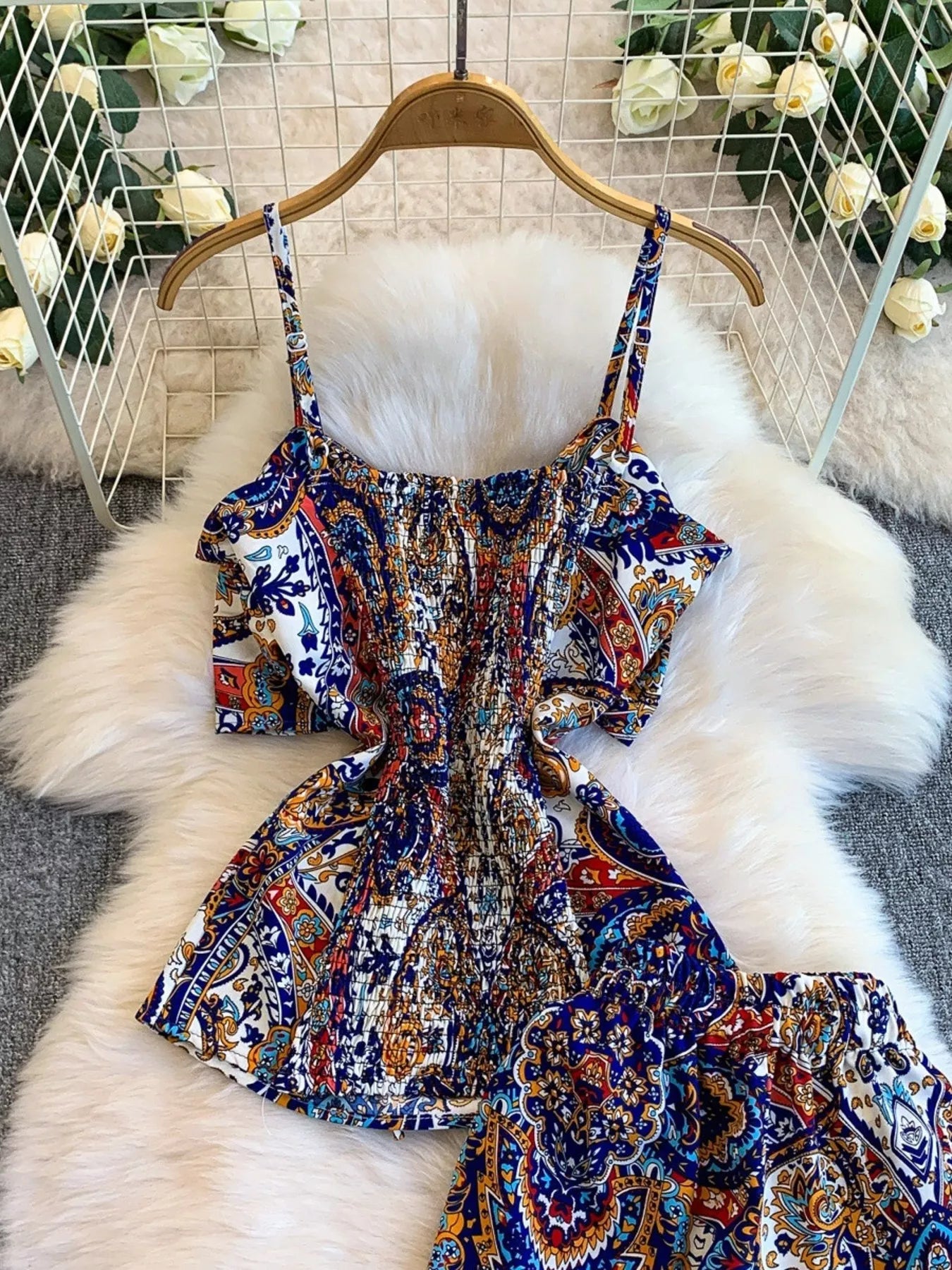 Printed Cami and Wide Leg Pants Set