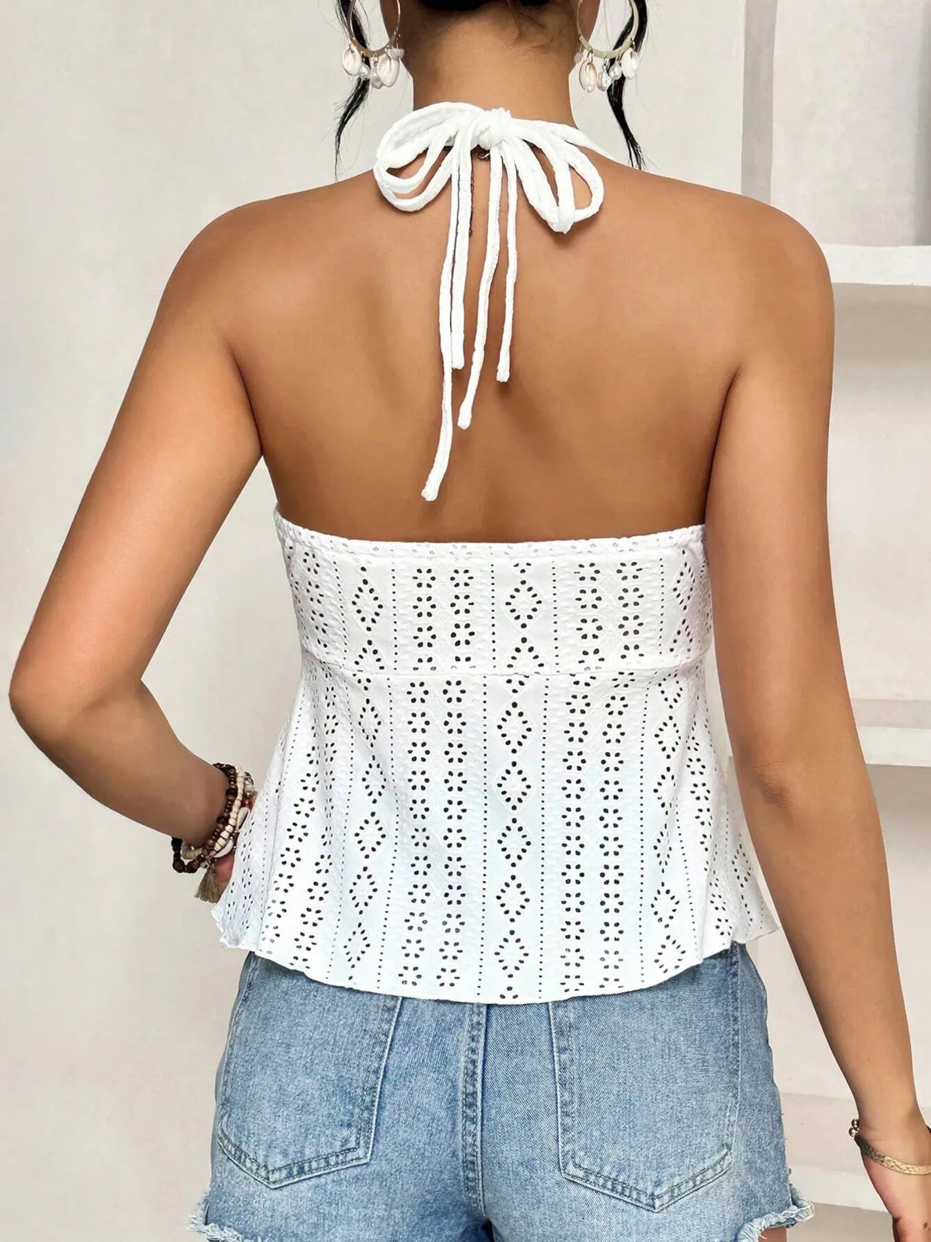 Eyelet Halter Neck Cami Top