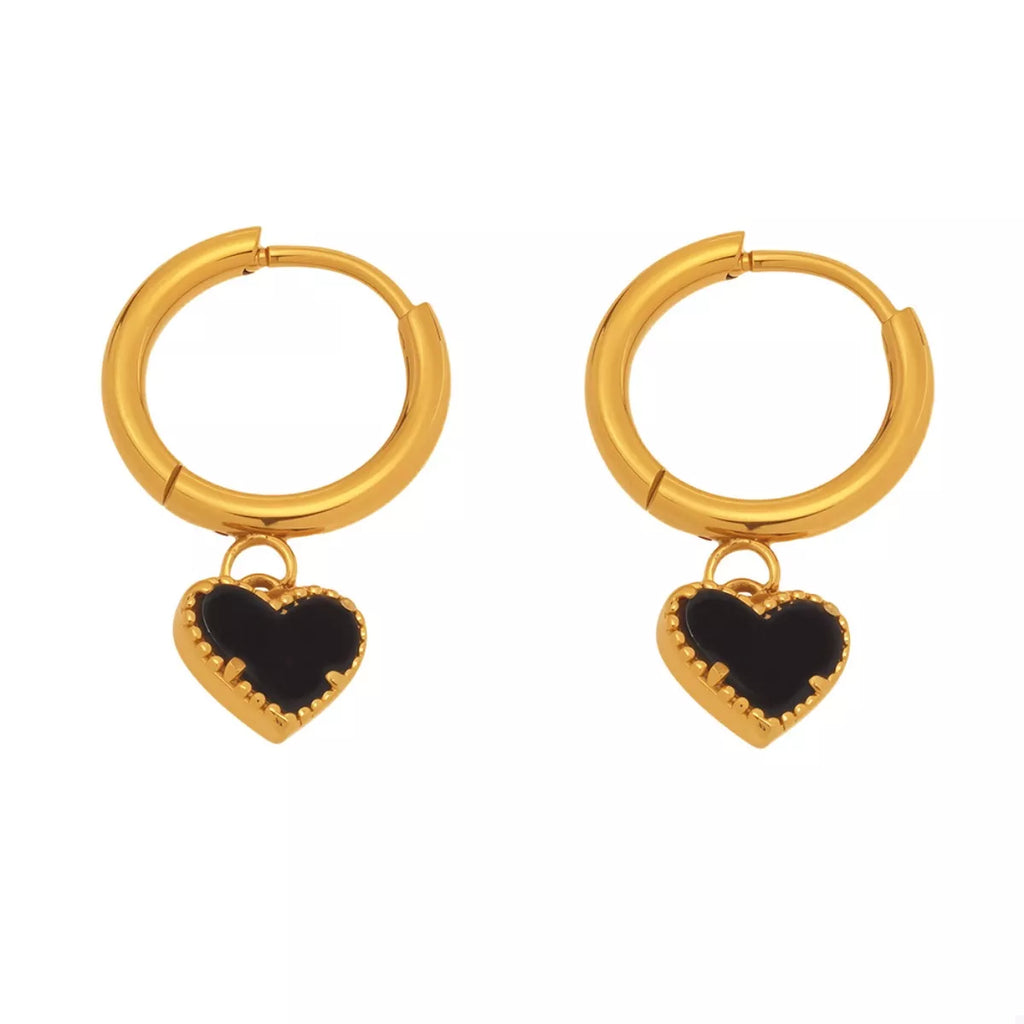 18K Gold-Plated Hoop Earrings with Heart Pendant