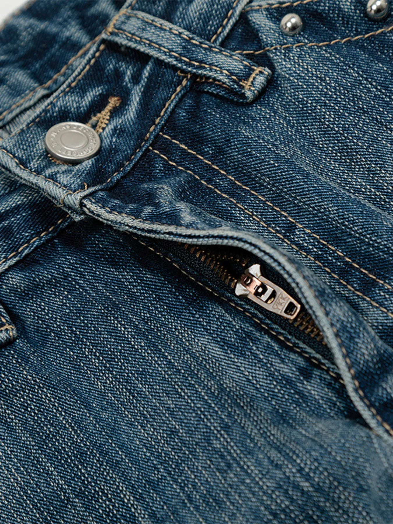 Men's Washed Straight Jeans with Studded Decor